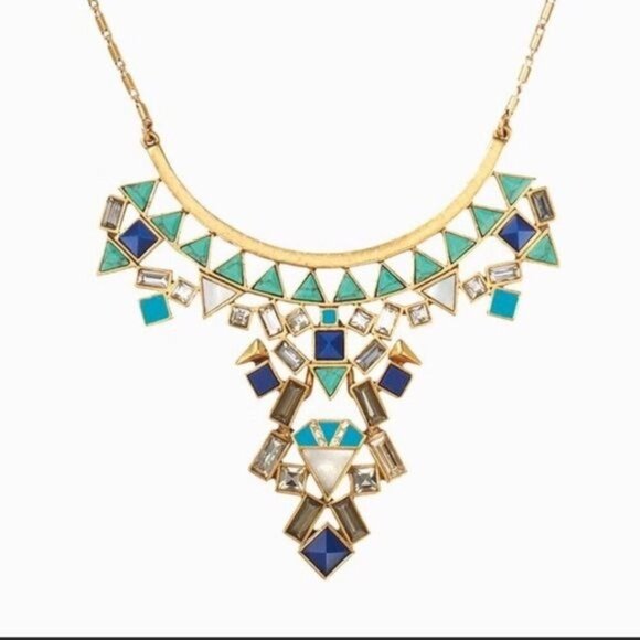 💜 Stella & Dot Mosaic Stone Tile Statement Necklace Blue - Picture 4 of 11